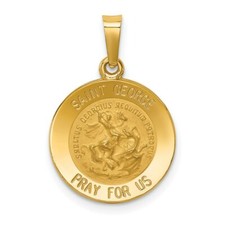 14K Yellow Gold Polished and Satin St. George Medal Pendant 15mm width
