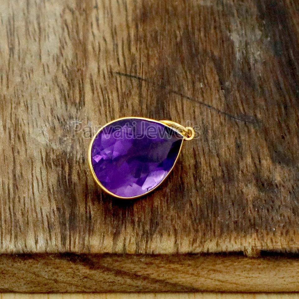Solid 18k Gold Natural Amethyst Cut Gemstone Partywear Gift Women Charms Pendant - Image 4 of 4