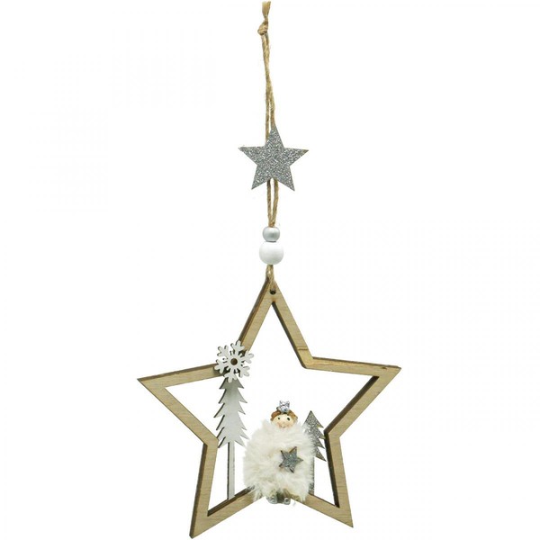 Weihnachtsdeko Stern Holz DekohäNger Engel Tannenbaum Winterdeko Ø13,5Cm, 4-image