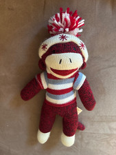 9" Dan Dee Grey Sock Monkey With Red Shirt     plush stuffed animal  P2