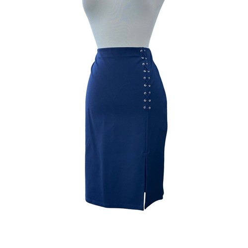 Lauren Ralph Lauren Skirt Sz M Navy Laces Elastic Pull On Pencil Stretch Mini