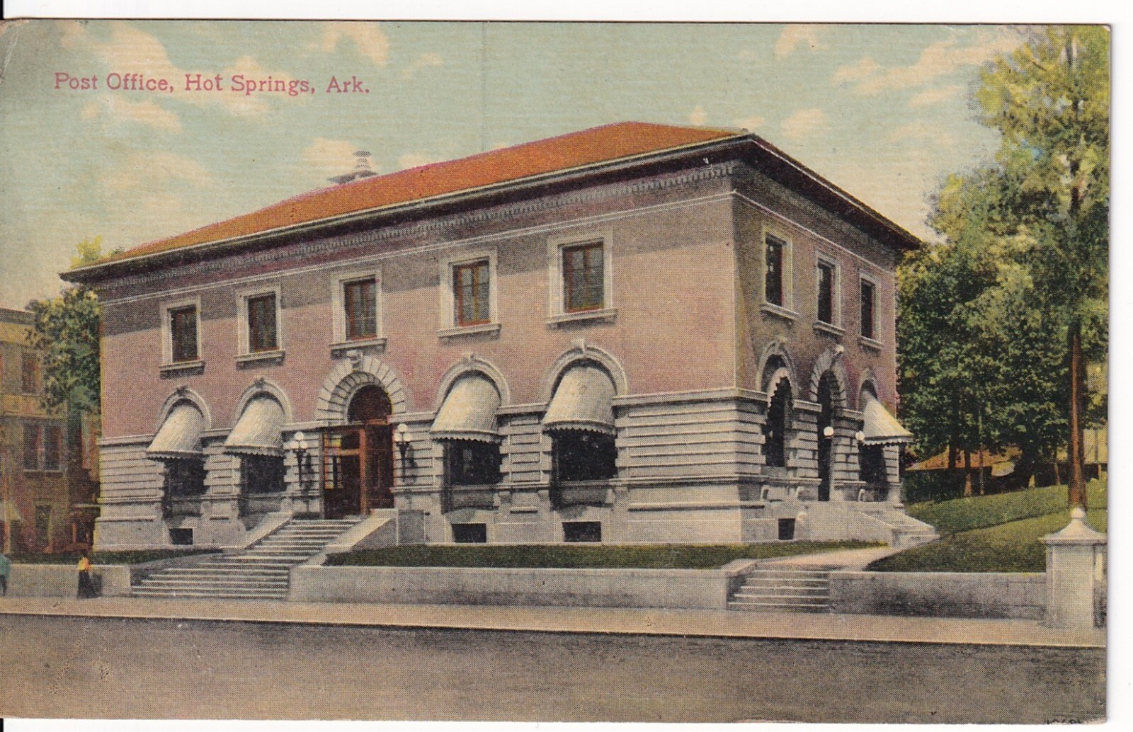 Post Office Hot Springs Arkansas Vintage Postcard Street View Unposted