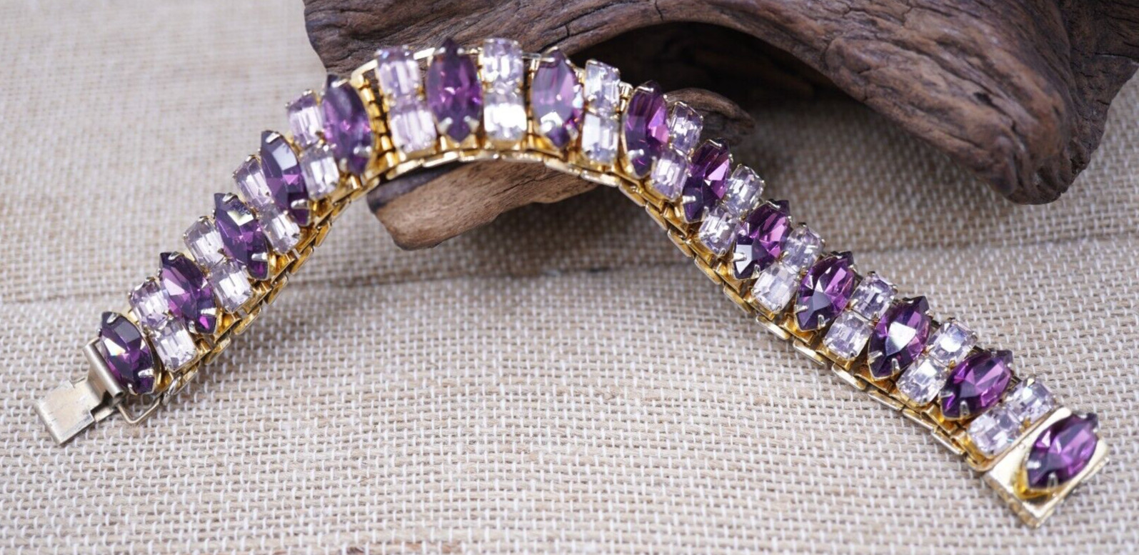 Vtg 50's Unsigned CORO? Rectangular Amethyst Crys… - image 4