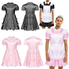 Mens Sissy Crossdressing Lingerie Dress Satin Frilly Ruffle Pajamas Nightwear