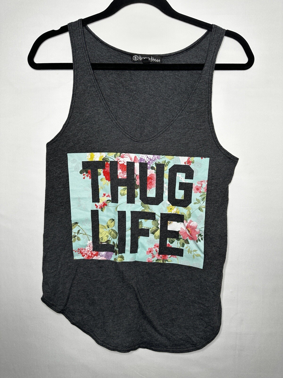 Recycled Karma Tank Top Thug Life Floral Shirt Women’s Size XS Made In USA