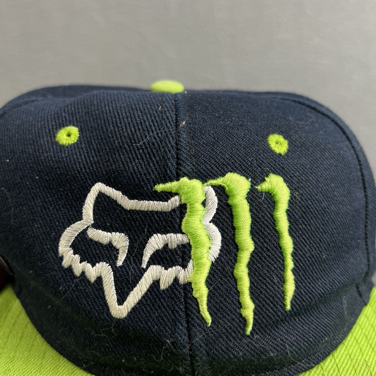 Vintage Fox Racing Monster Hat Mens Size 7 1/8 Black Green Fitted