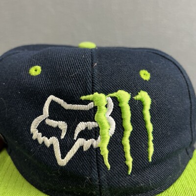 Vintage Fox Racing Monster Hat Mens Size 7 1/8 Black Green Fitted