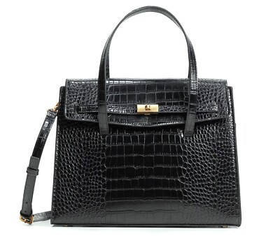 MANGO MOCK CROC CROSSBODY STRAP BAG BLACK FAUX LEATHER HANDTASCHE MNG VEGAN NEU QVC