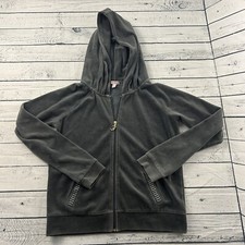Vintage Y2K Juicy Couture Full Zip Velour Sweatshirt Girls Large Gray