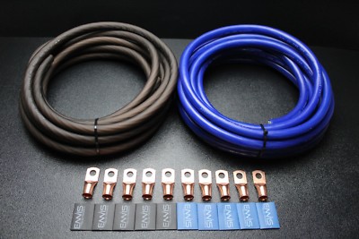 0 GAUGE WIRE 50FT BLUE 50 FT BLACK SUPERFLEX 10PCS COPPER 3/8 RING HEATSHRINK