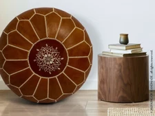 Brown Genuine Pouffe Boho Un-Stuffed Handmade Round New Vinatge