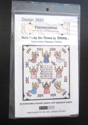 Prayer Now I Lay Me Down to Sleep Embroidery Transfer Pattern Angels Flowers