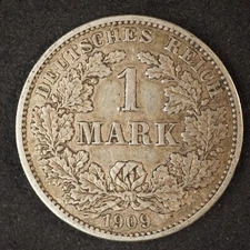 1909  G GERMANY SILVER  1 MARK - FREE SHIPPING! M6503