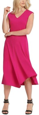 DKNY Sleeveless Midi Dress Asymmetrical Hem V-Neck - Small - Pink Cocktail Party