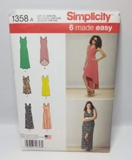 Simplicity Misses' Knit Dresses w/ Length & Neckline Variations, 1358, XXS - XXL