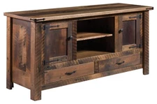Amish Mission Rustic Cabin 60" TV Console Reclaimed Saw Marks Solid Hardwood