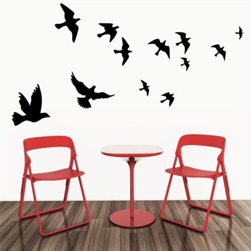 Black Flying Birds Wall Decals for Living Room Removable Animals Stickers Art - Photo 1/13