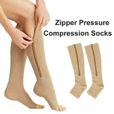 3Pair Compression Socks Zipper Open Toe 30-40mmHg with Zipper Safe Protection US