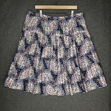 Vintage Plus Size Knee Length Pleated Skirt Blue Floral Paisley Women's Size 24W