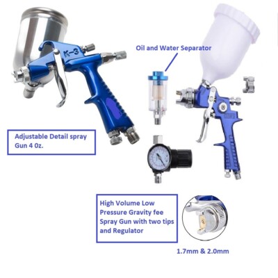 Paint Spray gun Set HVLP w/2Tips AND Gravity Feed  Detail Gun 