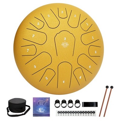 Steel Tongue Drum 12 Inch 15 Notes Handpan Percussion Yellow Rain Outside Garden