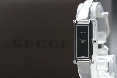 [Exc+5] GUCCI 1500L Bangle Black Dial Silver Swiss Quartz Vintage Women's Watch - Image 1 of 4