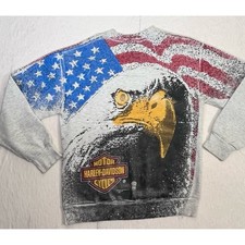 Vintage 1992 Harley Davidson Eagle Sweatshirt USA Flag All Over Print Large