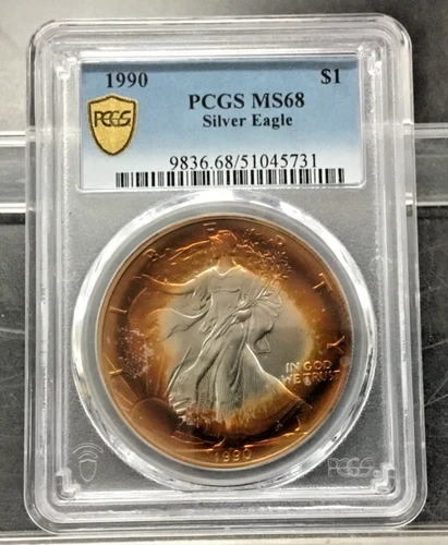 1990 Silver Eagle $1 Beautiful Target Rainbow Ring PCGS MS68 - Fresh Holder