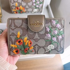 NWT Coach Medium Corner Zip Wallet In Signature Jacquard With Floral Embroidery