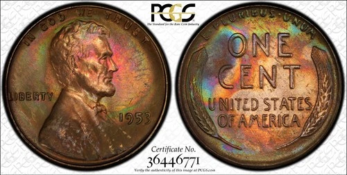 Beautifully Toned 1953 Wheat Cent PCGS MS65 RB