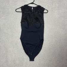 Victoria's Secret Black Lace High Neck Sleeveless Bodysuit Small 125-039-093