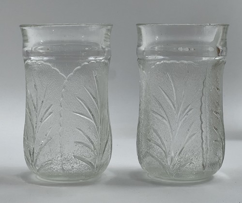 Pair Vintage INDIANA GLASS PEBBLE LEAF Clear Glass Tumblers Glasses Tea Water