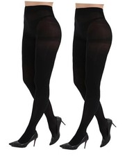 2 Pairs Tights for Women, 40D Solid Color Soft Tights, Control Medium Black