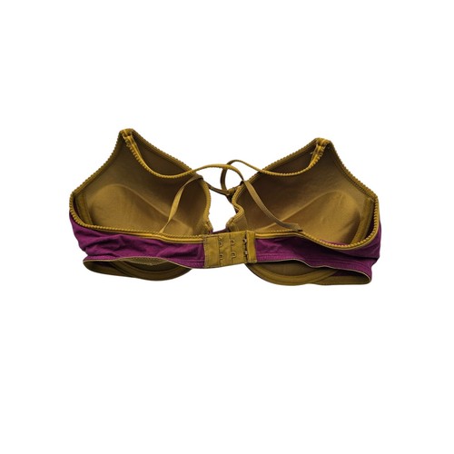 Vintage Y2K No Boundaries Sz 36D Padded Push Up Bra Purple Mustard Cotton - Picture 3 of 5