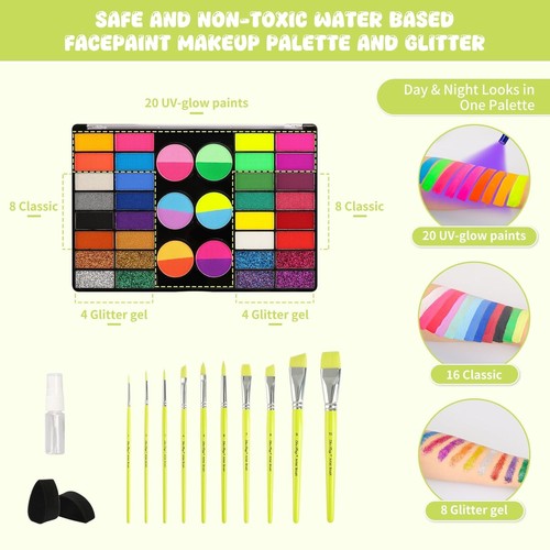 44 Color Non-Toxic Face Painting Kit - Ultimate Costume Makeup for Kids & Adults - 第 5/9 張圖片