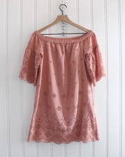 Madewell Dusty Rose Eyelet Off Shoulder Dress Cottagecore Boho Festival Size 2