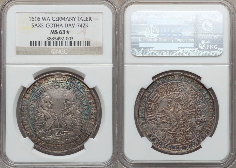 1616WA Germany Saxe-Gotha Taler MS63☆ Star Top Scarce Incredibly Eye Appeal Tone - Image 2 of 3