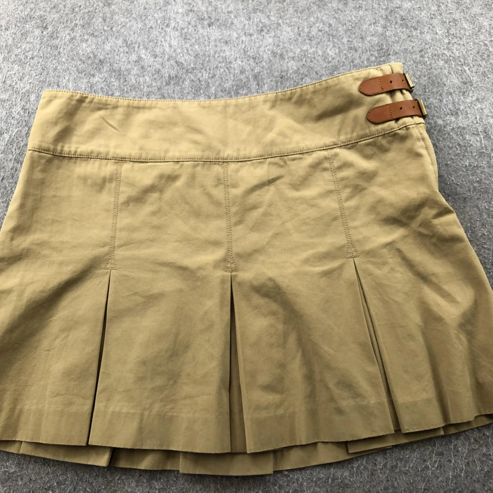 Ralph Lauren Skirt Womens 6 Khaki Pleated Mini Double Buckle Cotton Side Straps - Image 2 of 4