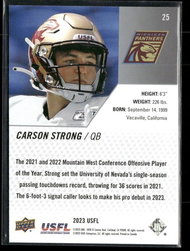 2023 Upper Deck Usfl - Carson Strong #25 Blue /499 for sale online | eBay