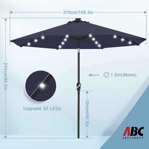 ABCCANOPY Durable Solar Led Patio Umbrellas with 32LED Lights 9FT (Tibetan Bl... - Picture 3 of 6