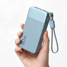 90W Power Bank 20000mAh Charging Portable External Battery Detachable Cable Blue
