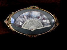Signed L LUNA Victorian Floral Spain Hand Fan Framed Shadow Box Wall Display
