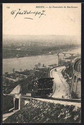 Ansichtskarte Rouen, Le Funiculaire de Bon-Secours - Bergbahn 
