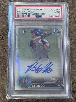 2016 1st Bowman Draft Chrome Draft Pick Auto Refractor Pete Alonso /499 PSA 9