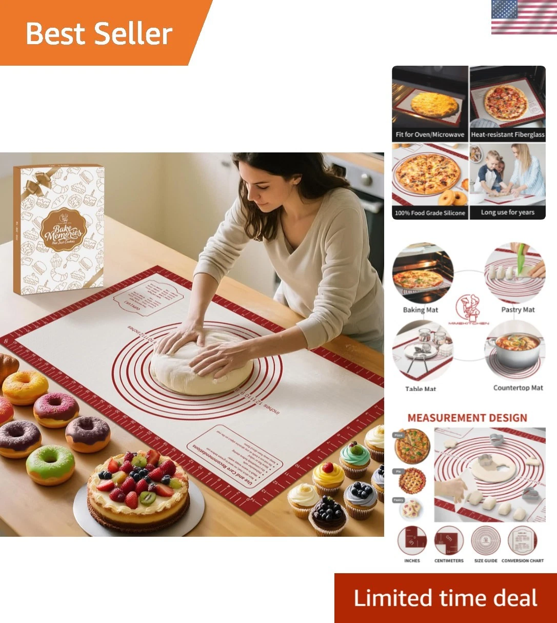Silicone Baking Mat, Non Stick Pastry Mat Sheet for Dough Rolling, Nonslip Fo...
Opens in a new wind