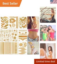 Chic Gold Glitter Temporary Tattoos - 110 Pcs, Perfect for Birthday Celebrations