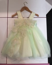 Tulleen Girls Light Green Ivory Floral Tulle Party Dress Size 4 Knee Length Bow