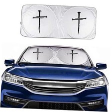 Car Windshield Sun Shade Compatible with Cross of Nails, Christian white-szj