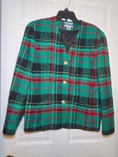 VTG Pendleton Virgin Wool Festive Plaid 3 Button Blazer Sz 14 Gold Buttons