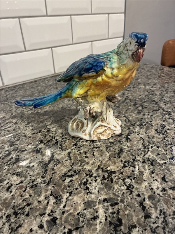 Vintage Italian Parrot Sitting On A Rock